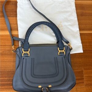 Chloe Marcie Blue/Gray Crossbody Bag with Gold Accents